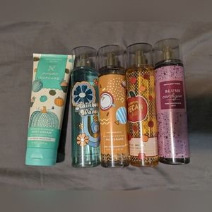 Bath and body works bundle of 4 body sprays and one body cream